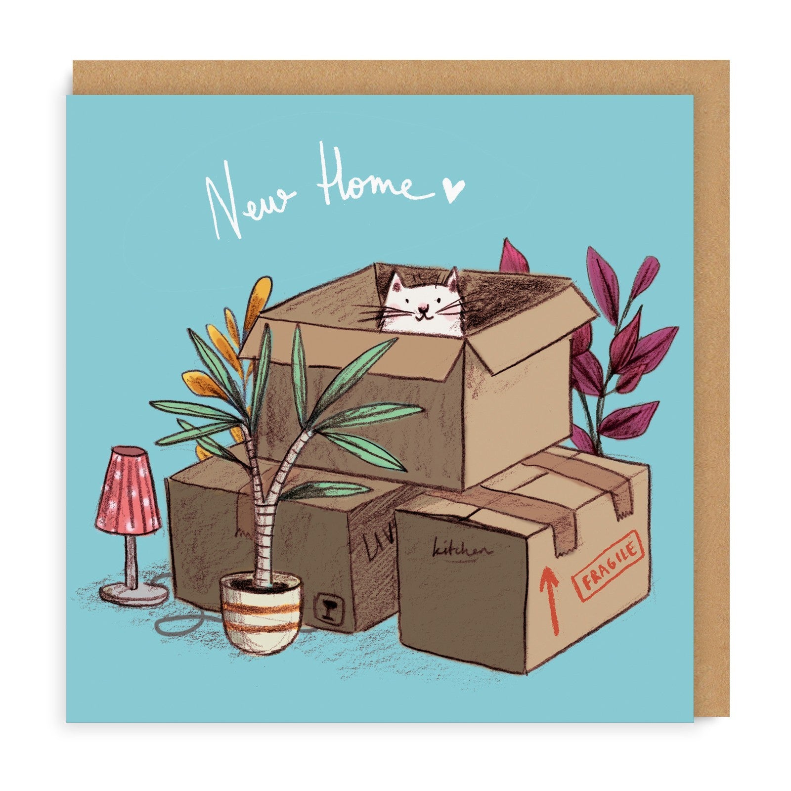 Cat in Boxes New Home Card
