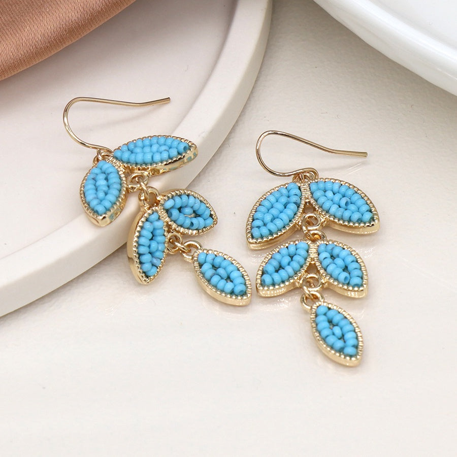 Beaded Leaf Drop Earrings