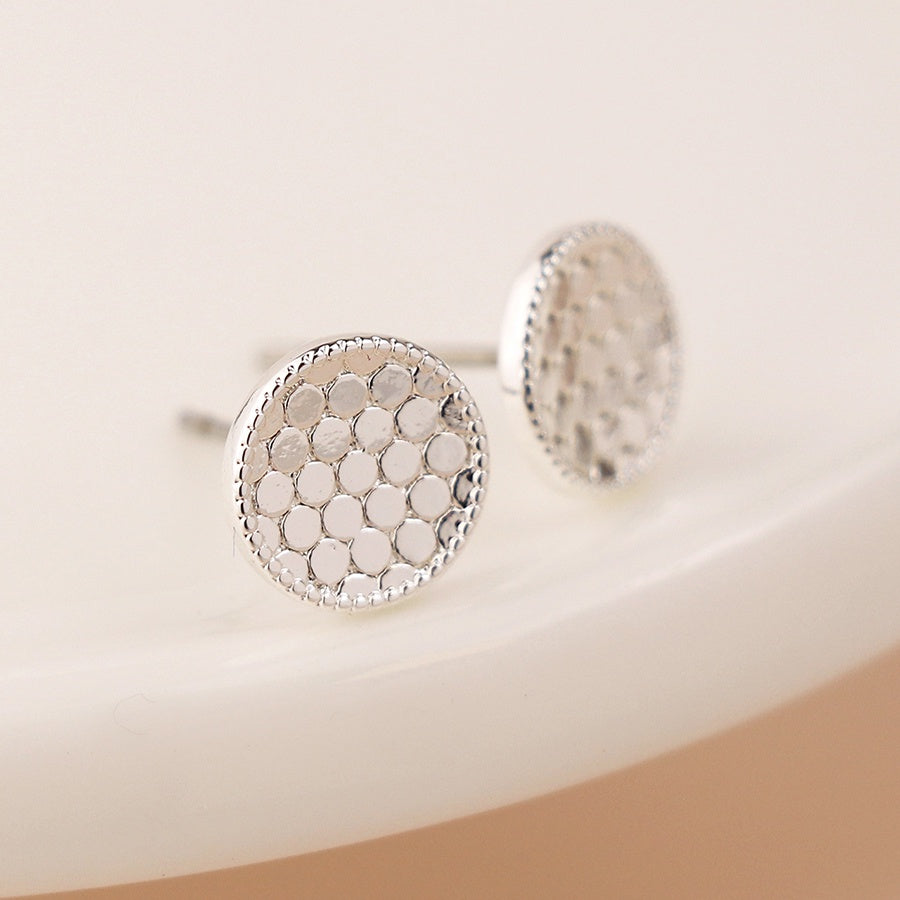 Honeycomb Dot Studs - Silver