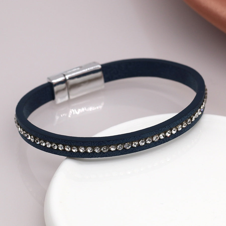 Aida Leather and Crystal Bracelet - Teal