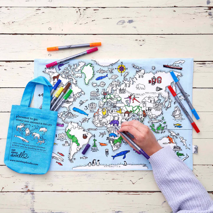 World Map Placemat to Go - Colour In
