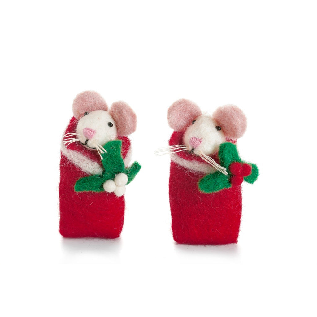 Swaddling Mice with Holly & Mistletoe Ornament