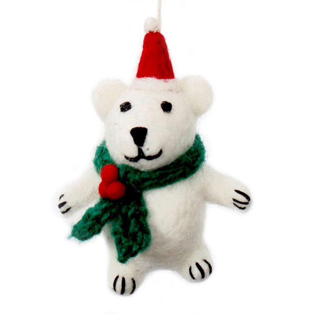 Mini Polar Bear with Holly Scarf Ornament