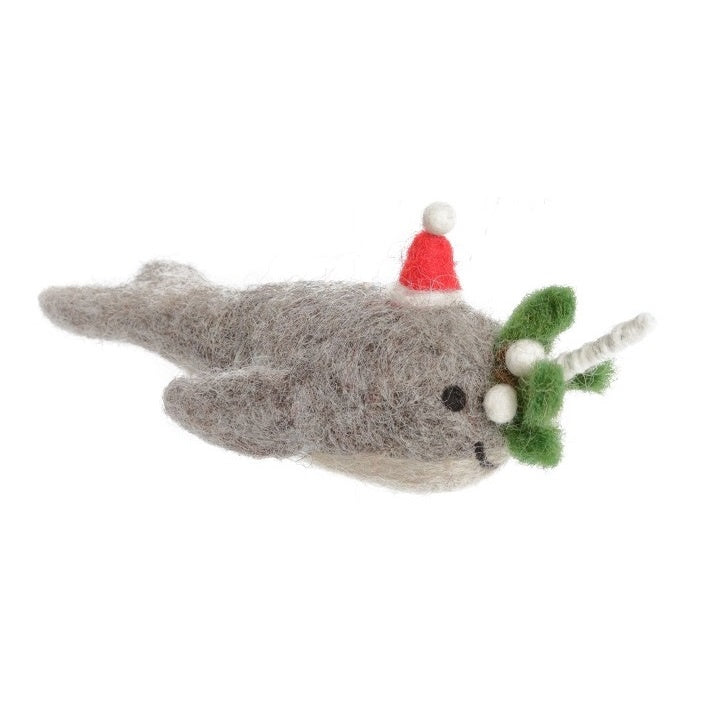 Narwhal with Mistletoe Ornament