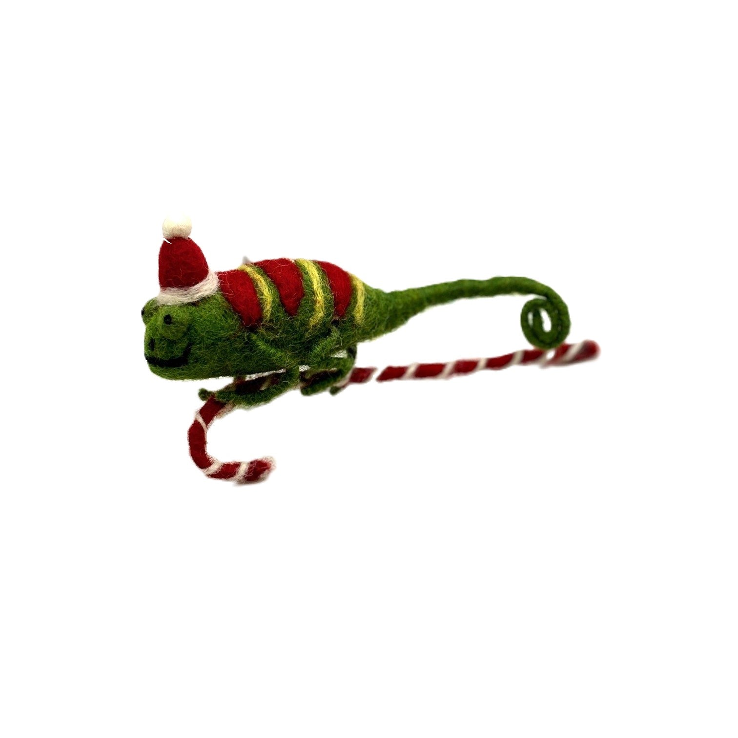 Christmas Chameleon on Candy Cane Ornament