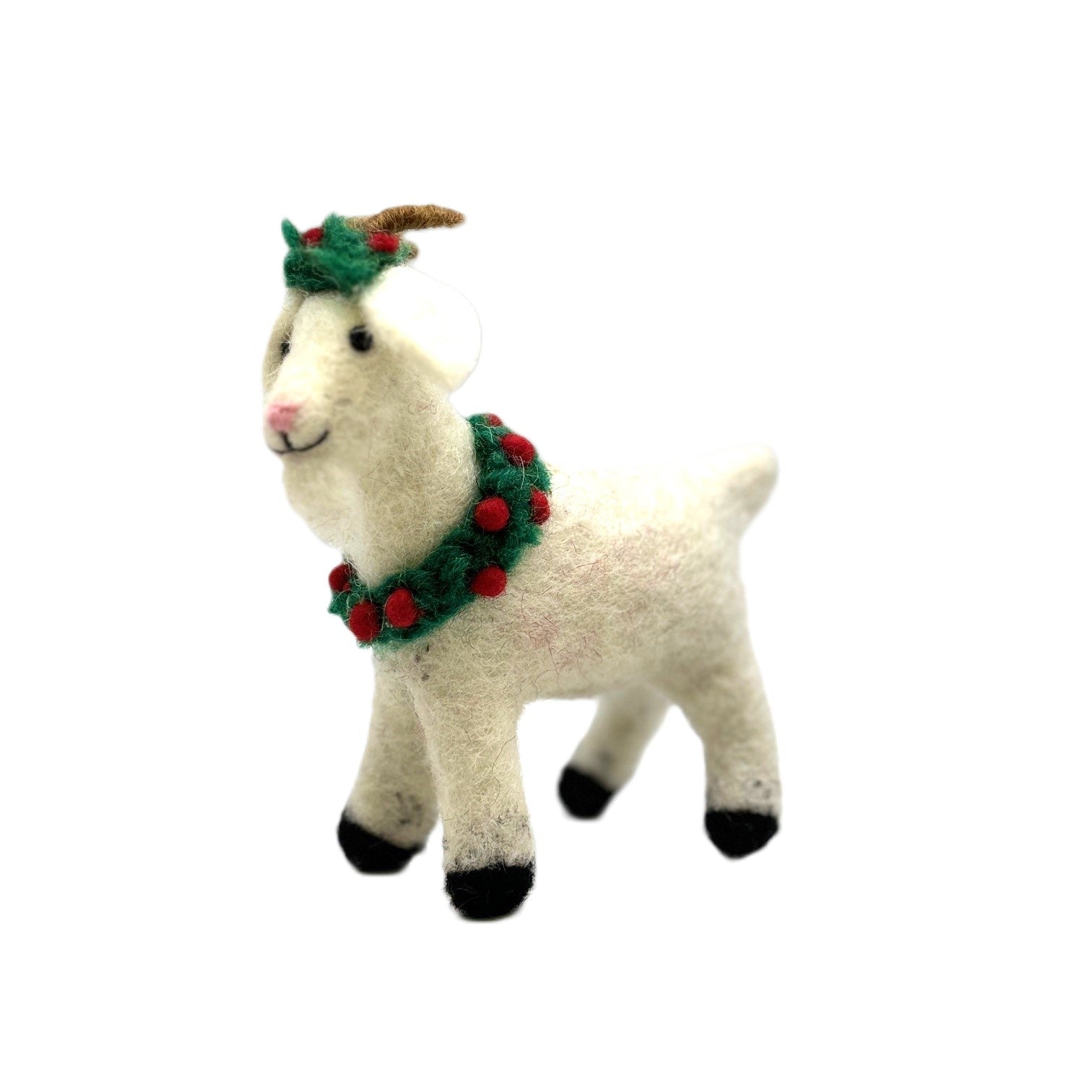 Christmas Goat with Holly Wreath Ornament