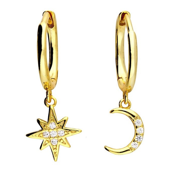 Moon + Star Hoop Earrings - Gold