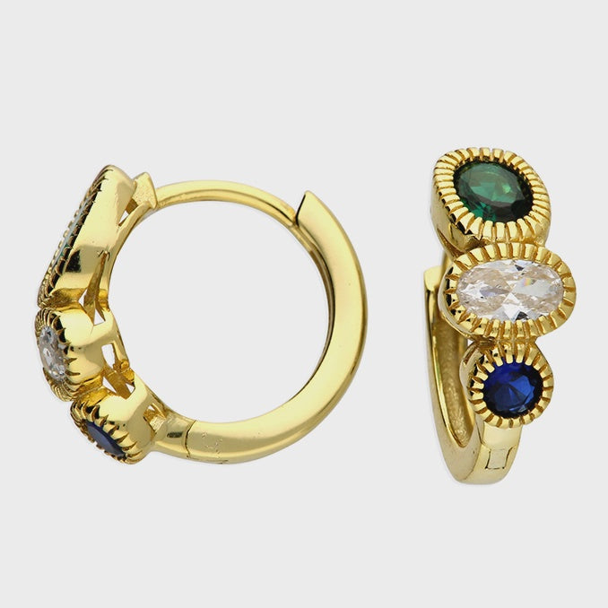 Juliet 3 Stone Hoop Earrings