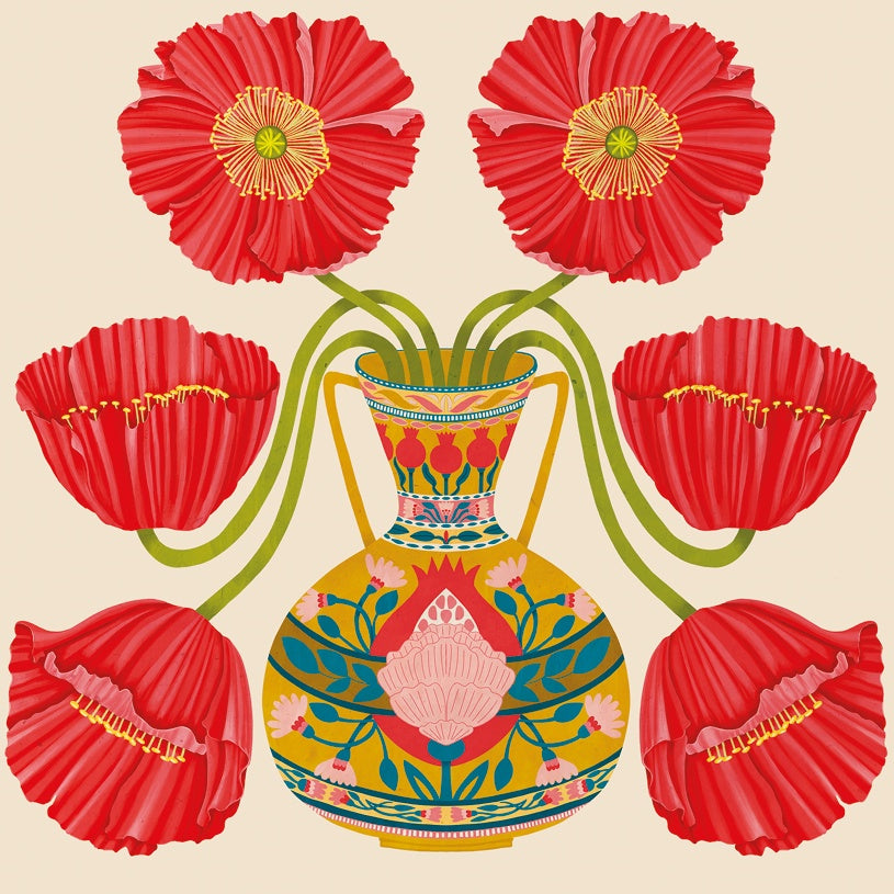 Red Poppies Vase Card