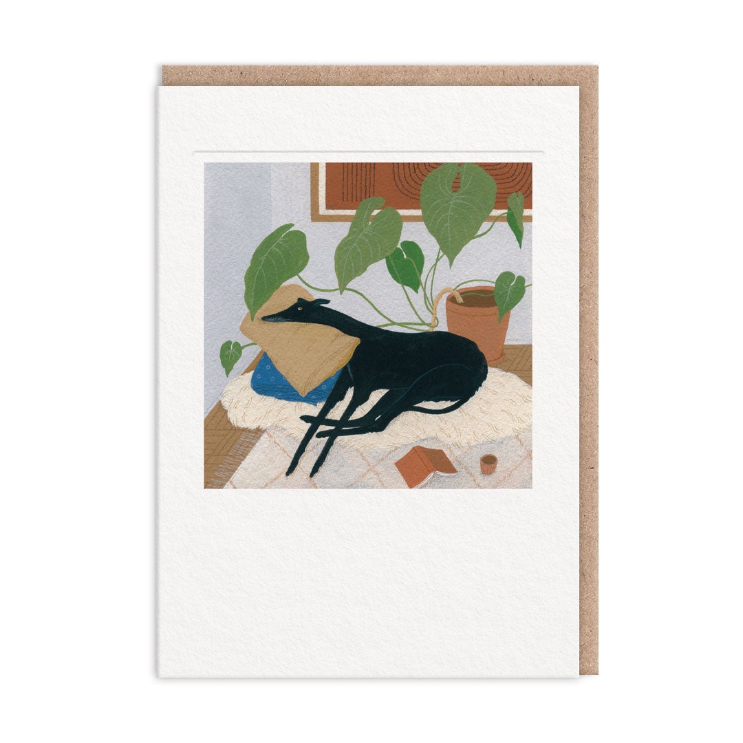 Black Greyhound and Plant Card