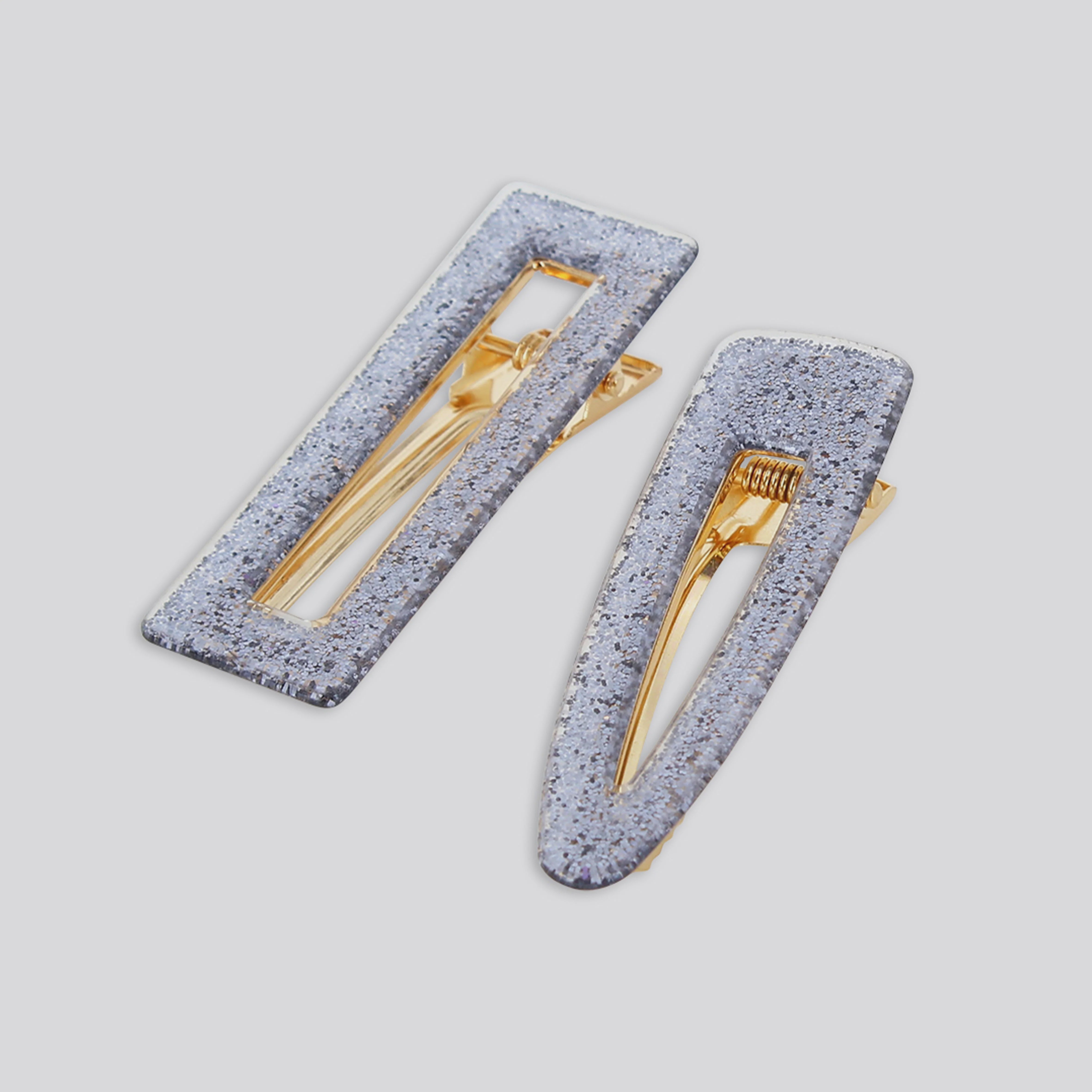 Glitter Hair Clip Set - Silver