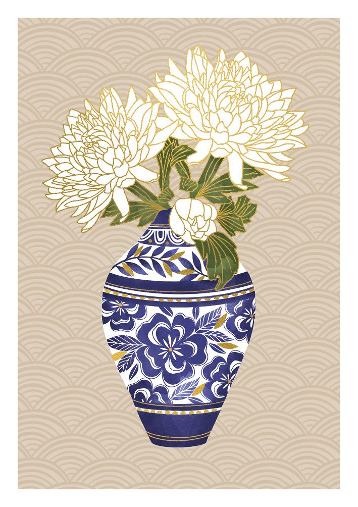 Chrysanthemum in Blue Vase Cards
