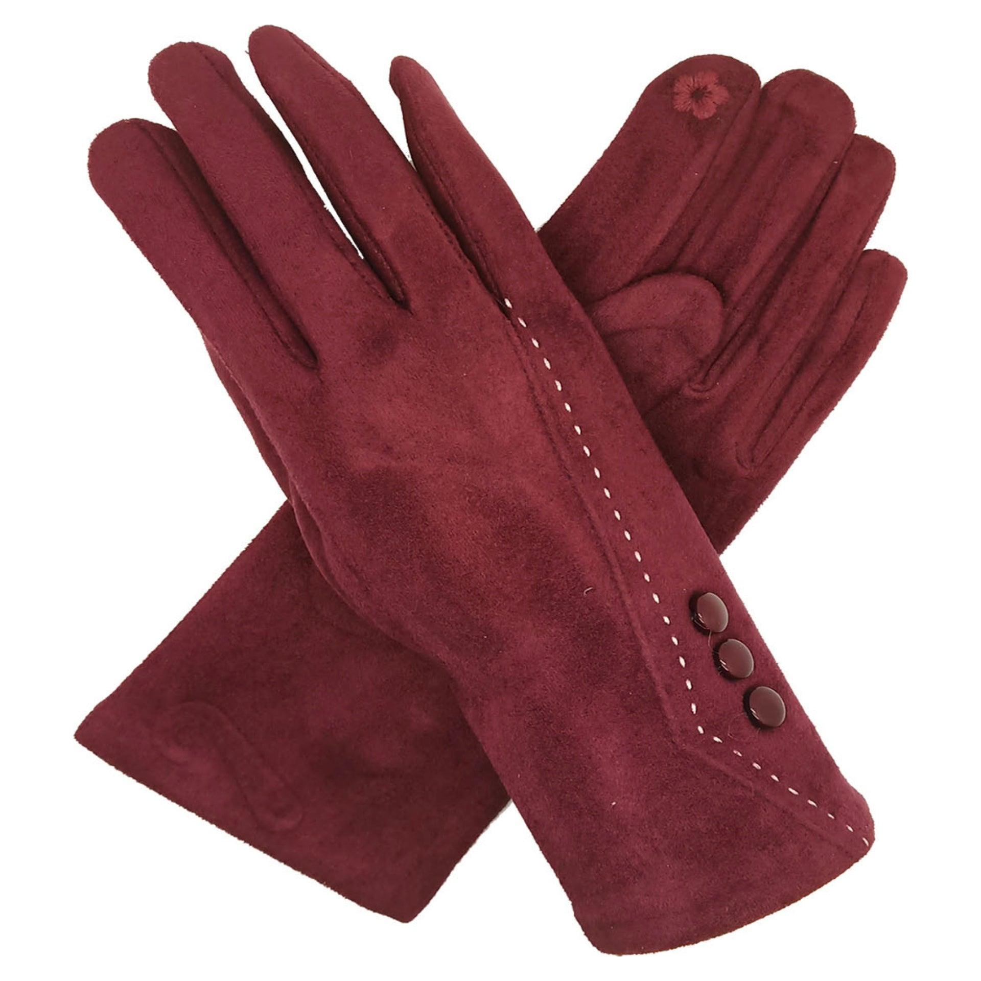 Diana 3 Button Gloves - Maroon - Pretty Shiny Shop