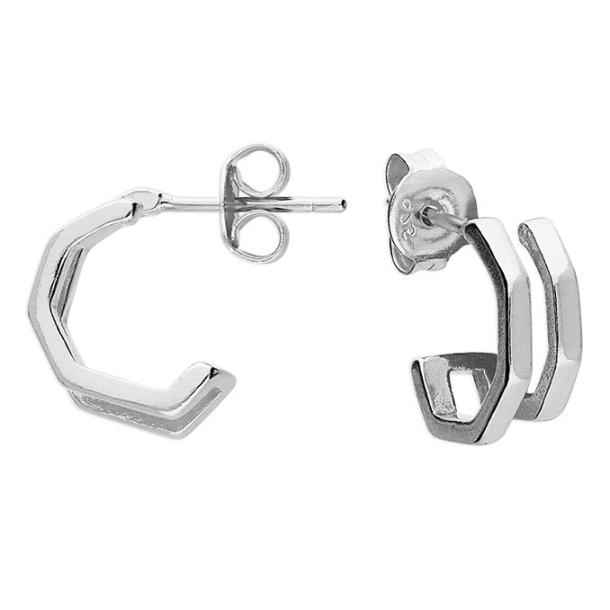 Pentagon Hoop Stud - Silver