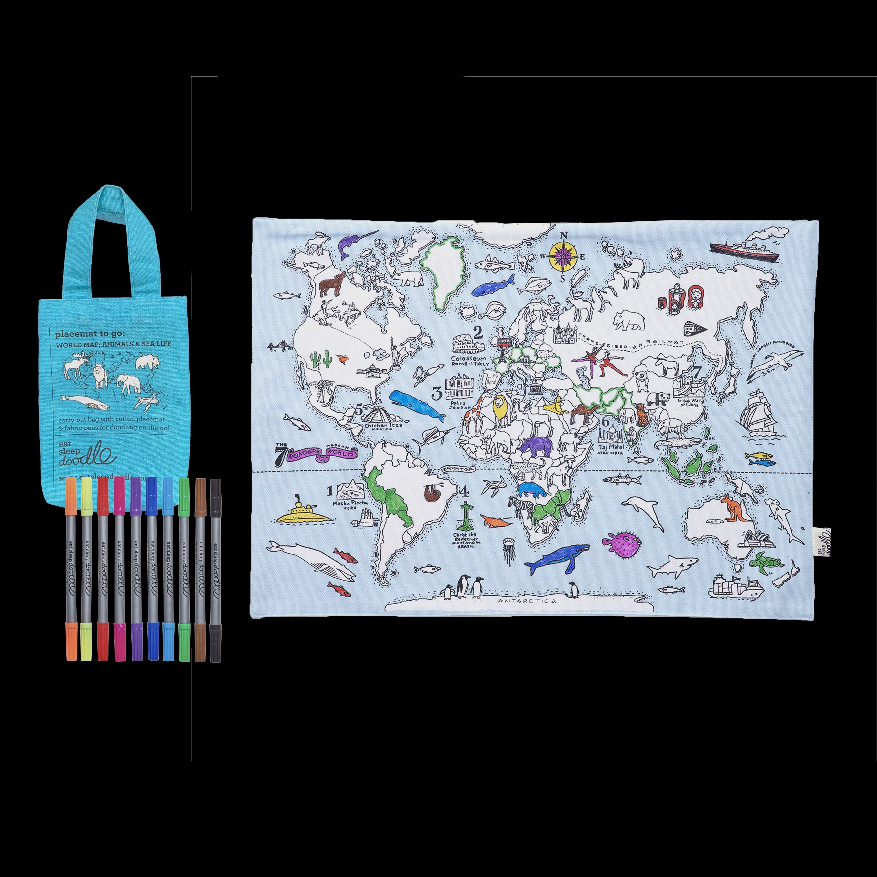 World Map Placemat to Go - Colour In