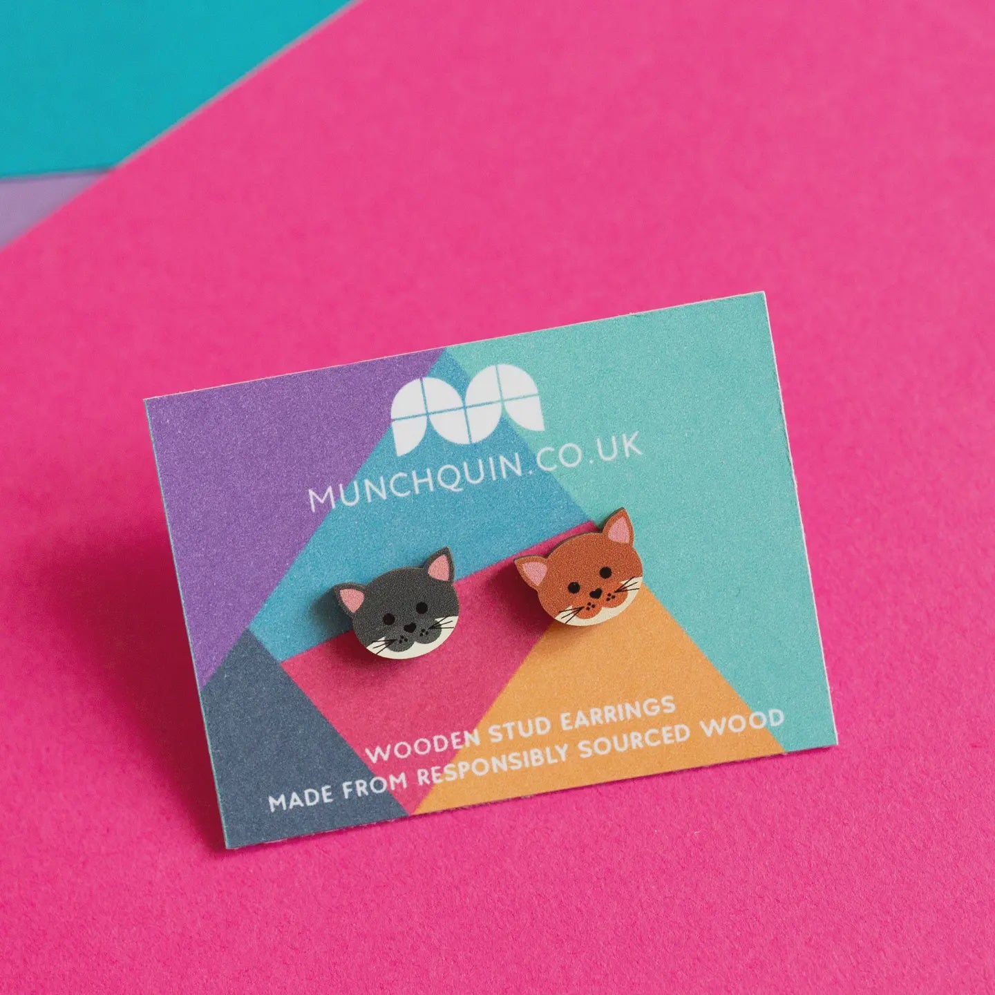 Mismatched Cats Stud Earrings