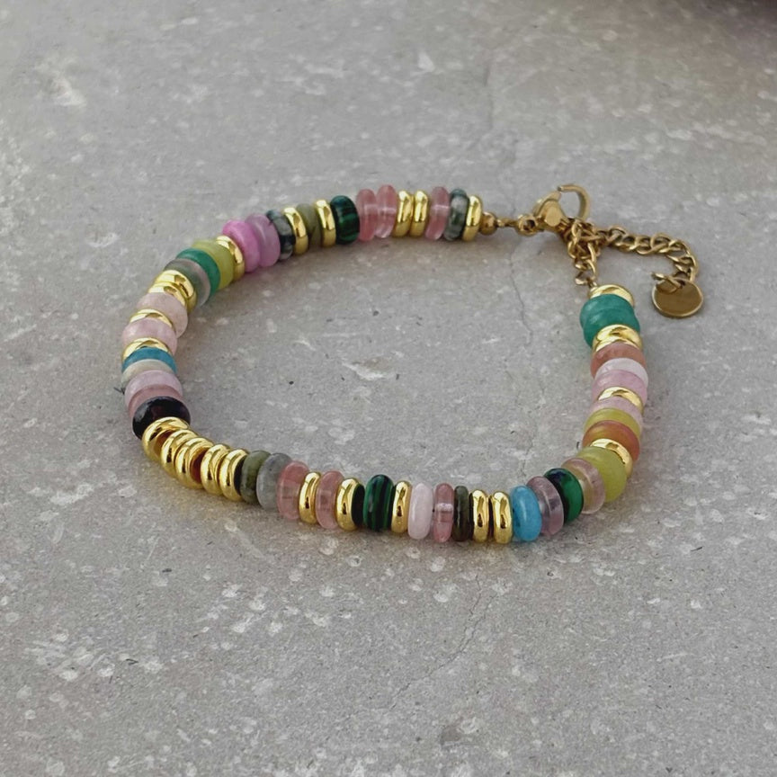 Charlie Stone and Gold Beaded Bracelet - Multi Colour