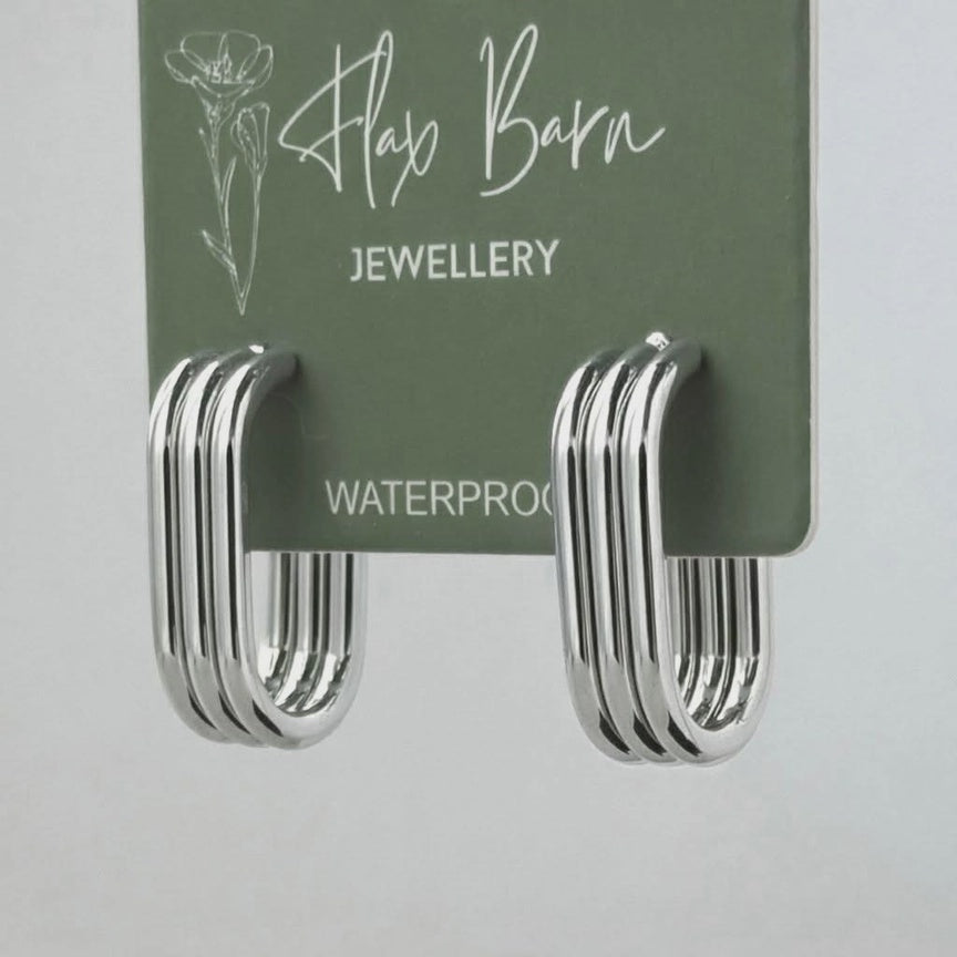 Maisie Elongated Hoop Studs - Silver