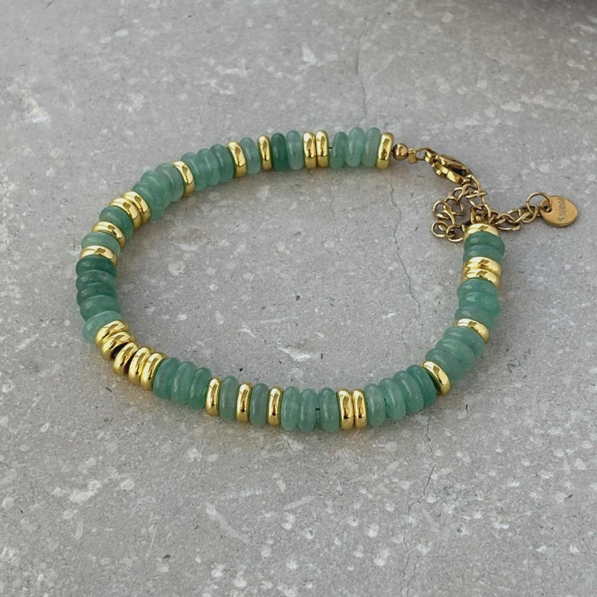 Charlie Stone and Gold Beaded Bracelet - Green