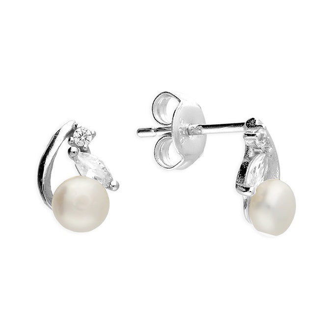 Leaf and Pearl Stud Earrings