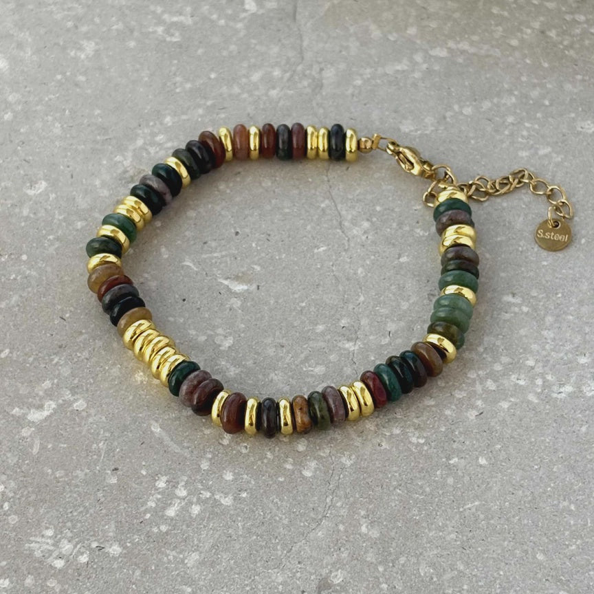 Charlie Stone and Gold Beaded Bracelet - Dark Green