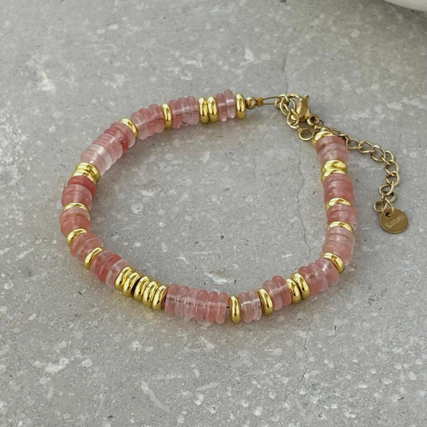 Charlie Stone and Gold Beaded Bracelet - Pink