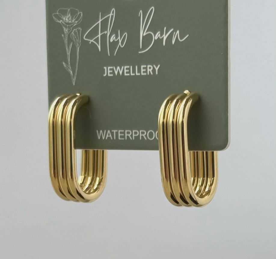 Maisie Elongated Hoop Studs - Gold