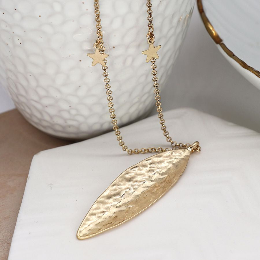 Long Leaf With Stars Necklace