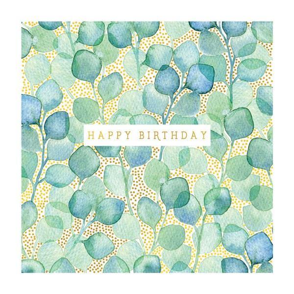 Happy Birthday Green Leaves Gold Dots Card - Pretty Shiny Shop