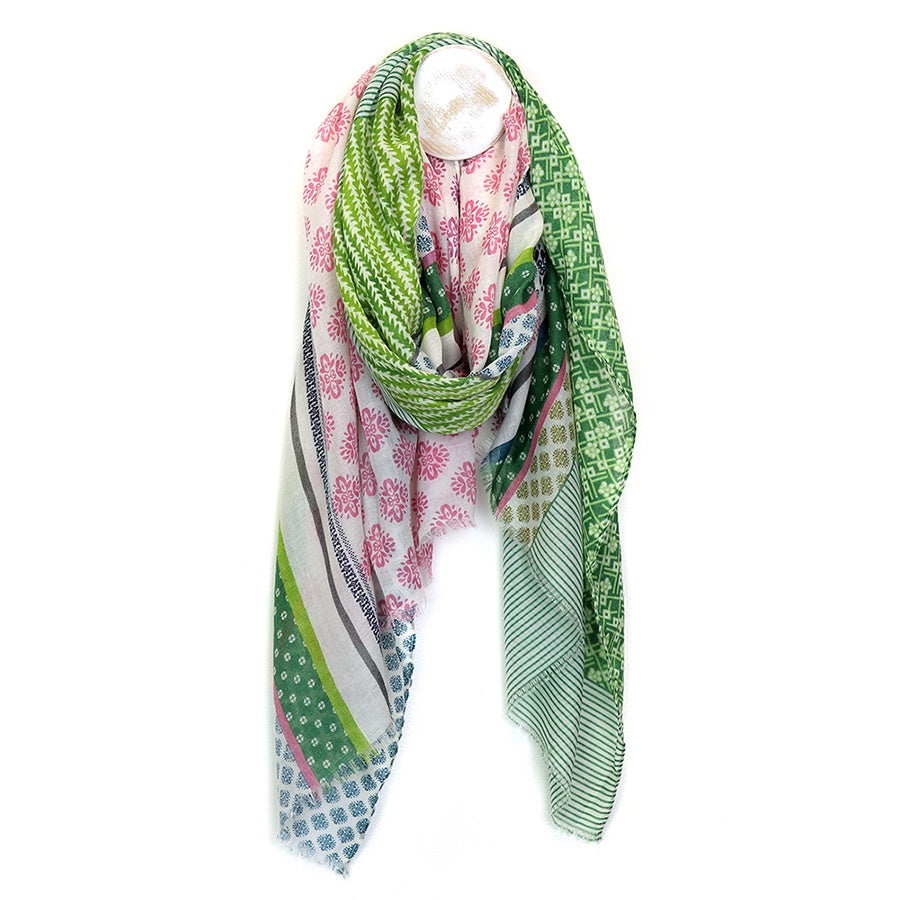 Green And Pink Mixed Print Scarf