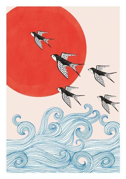 Swallows And Red Sun Card - Pretty Shiny Shop