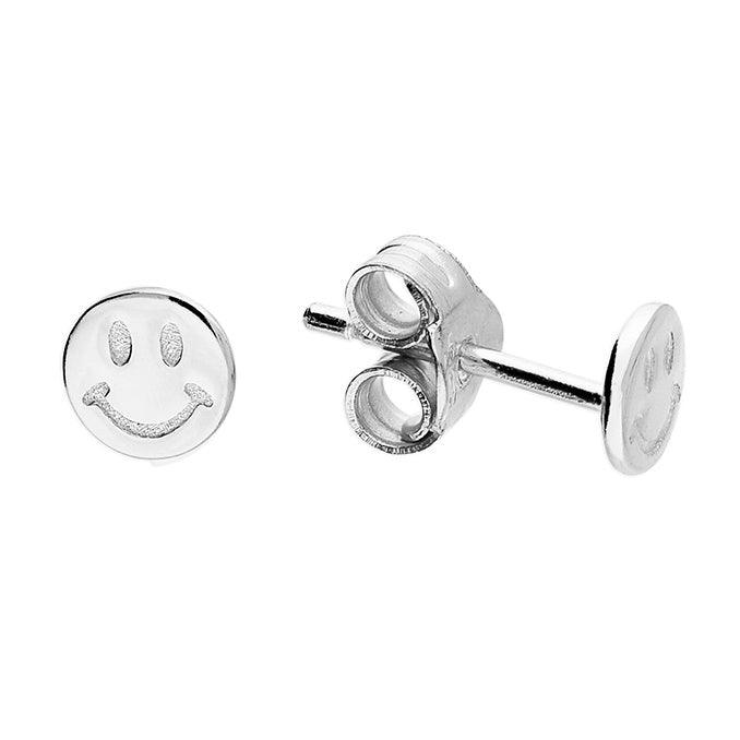 Smiley Face Stud Earrings - Silver - Pretty Shiny Shop