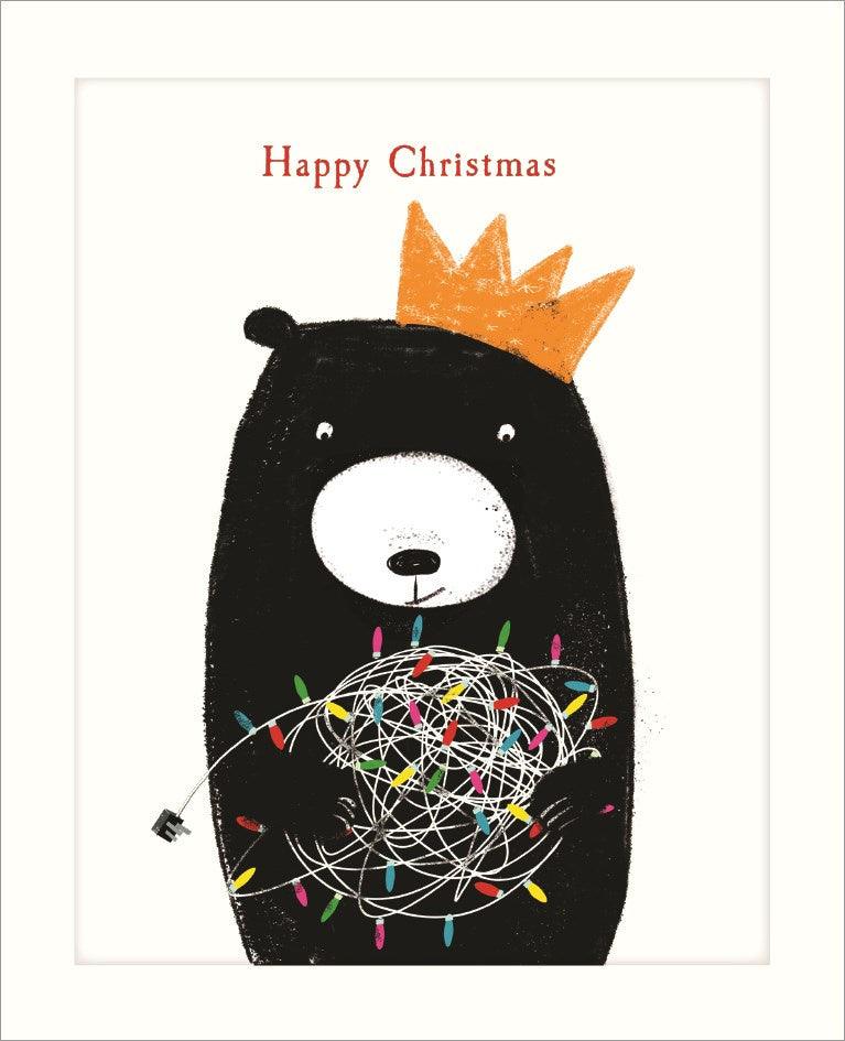 Bear In Fairy Lights Christmas Card - Pretty Shiny Shop